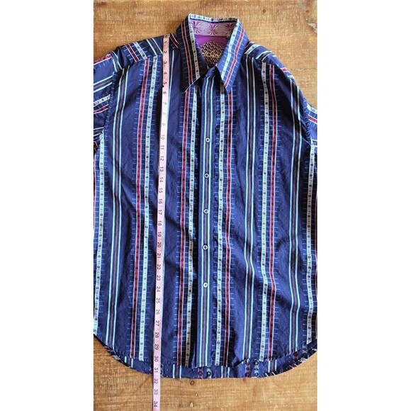 Robert Graham Navy Striped Fire Hydrant Flip Cuffs button down shirt men's XL - Picture 7 of 12